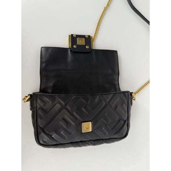 Fendi Mini Zucca Embossed Black Leather Baguette Satchel - Picture 6 of 16